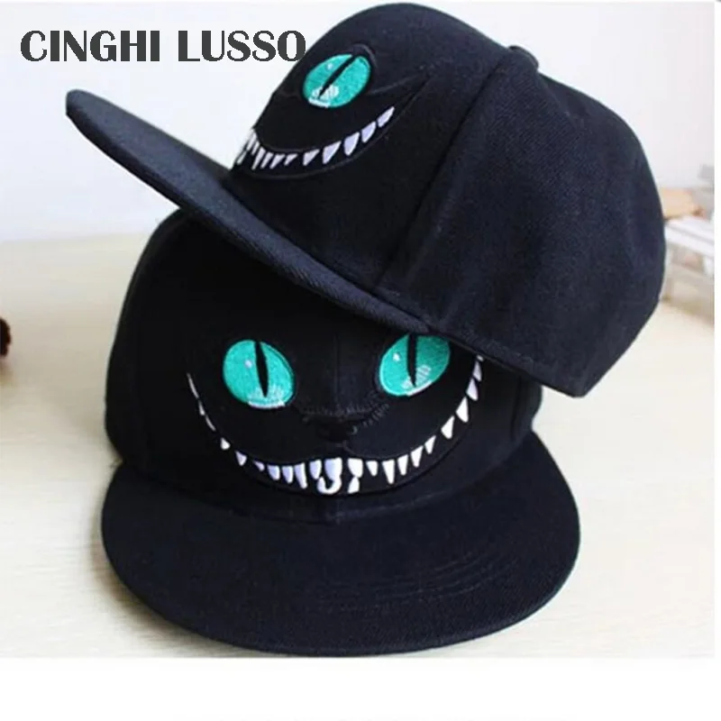 

CINGHI LUSSO 2018 Alice Wonderland Cheshire Cat Cartoon Baseball Cap Hip Hop Men's Hat Summer Autumn Snapback Black Hats Women