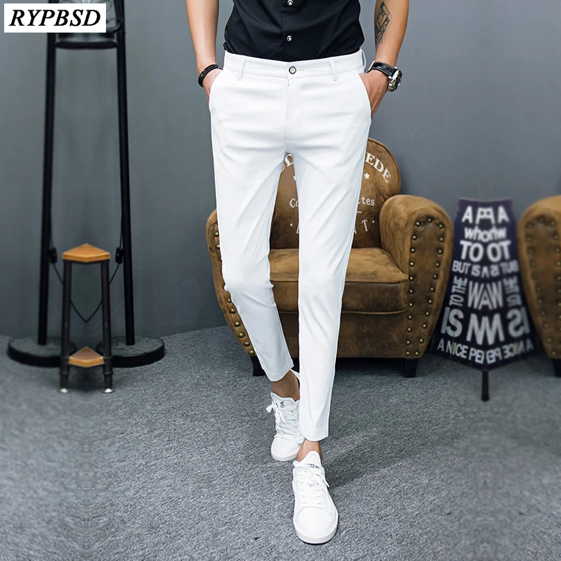

2018 New Pantalon Homme Korean Fashion Solid Pants Men Slim Fit Casual Ankle Length Streetwear Suit Pant Trousers Men Clothing