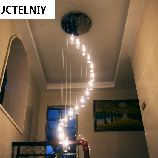

Chinese style modern brief k9 crystal long led rotating lighting Modern chandelier