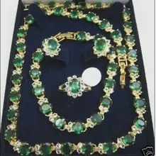 Африканские бусы комплект ювелирных изделий природных ювелирных изделий зеленый драгоценный камень Цепочки и ожерелья браслет серьги кольцо кварц изысканные свадебные широкий королева