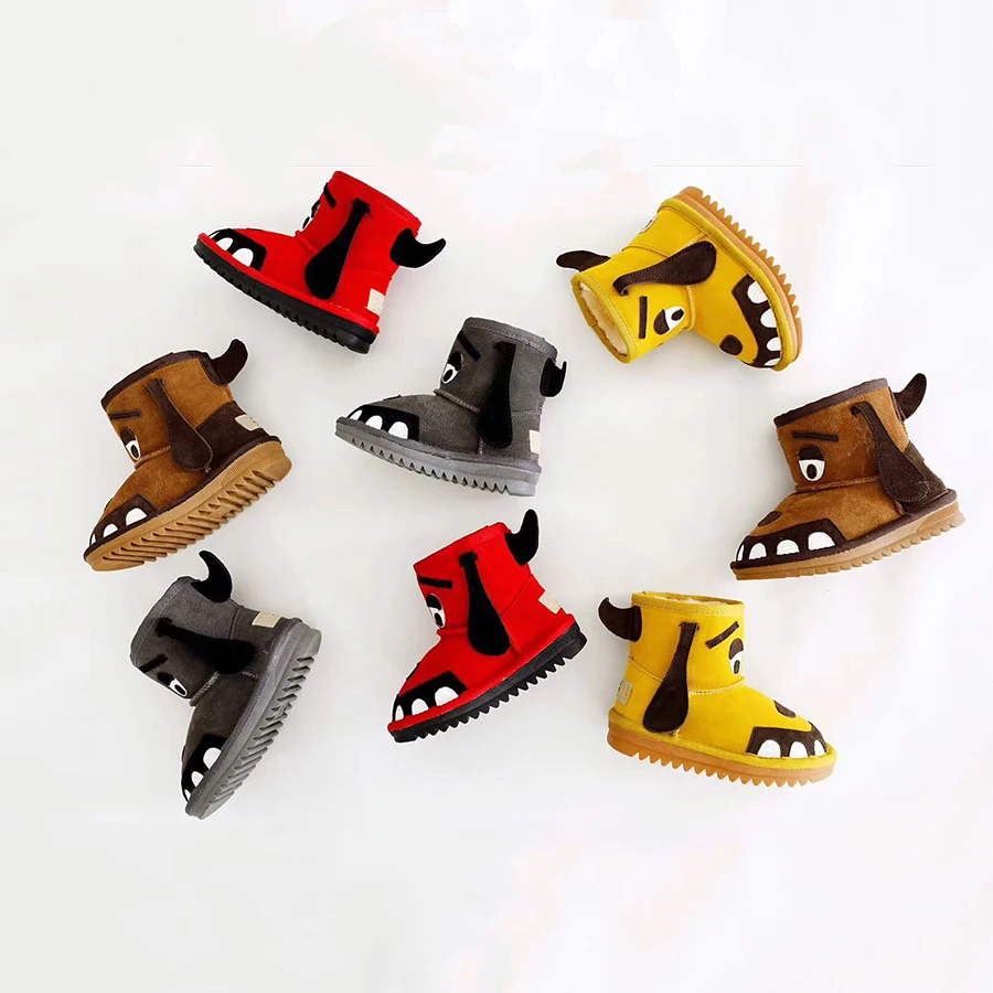 

Brand Ugly Boots for Kids High Quality Thick Plush Liner Ultra Keep Warm Boys Girls Snow Boots Cartoon Dog Children Boots