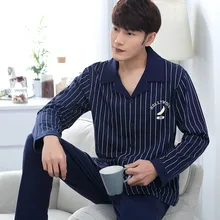 Новое поступление пижамы Для мужчин Демисезонный Для мужчин S пижама в полоску из хлопка пижамы с длинными рукавами пижамы Повседневное Для мужчин пижамный комплект
