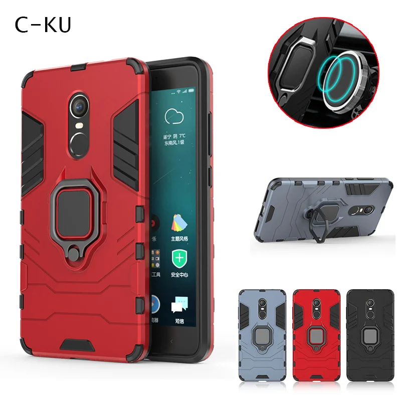 

Car Magnetic Phone Case for Xiaomi Mi 8 Se Shockproof Armor Ring Holder Stand Silicone Hard Back Cover for Redmi 6 pro Note 4x 5