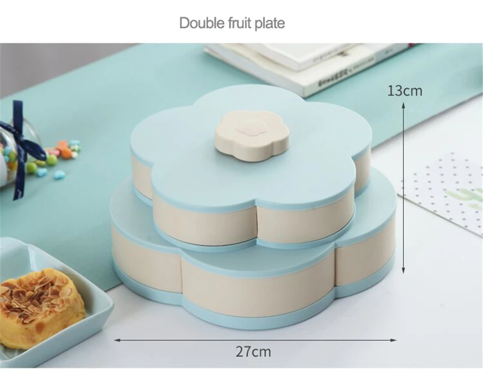 Двухслойная лепесток вращающийся фрукты контейнер Еда семена дыни закуски орех, конфета хранения Коробки пластиковая Фруктовая тарелка Кухня Органайзер