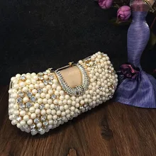 Weiß Blumen Abend Handtasche Edle Damen Perle Hochzeit Gekleidet Kupplung Taschen Strass Bogen Mini Geldbörse SMYCWL-B0025