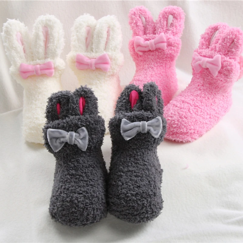 

2018 New Thermal Cartoon Kids Baby Socks Velvet Rabbit Ear Baby Girls Socks Bowknot Toddler Infant Newborn Winter Warm Socks