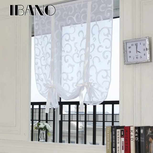 Roman Curtains Shade European Embroidered Style Tie Up Window Roman Curtains Shade European Embroidered Style Tie Up Window Curtain Kitchen Voile Sheer Tab Top
