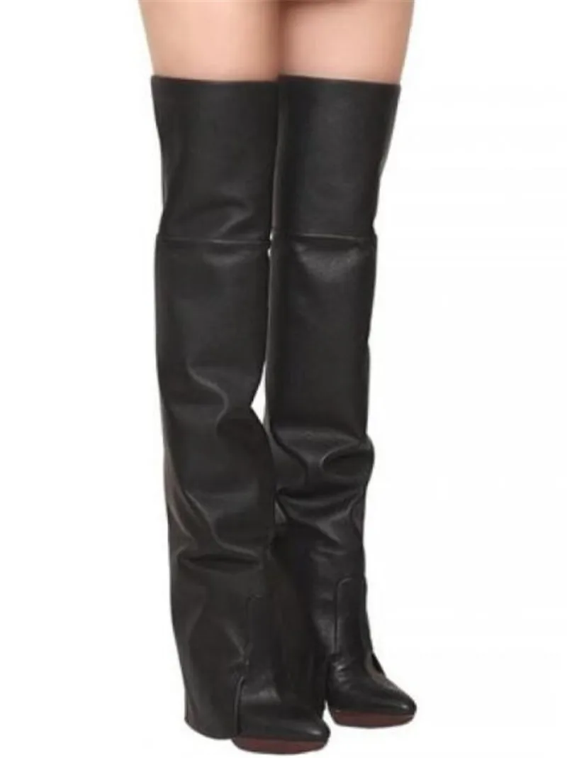 

Women New Fashion Luxurious Over Knee Wedge Boots Pointed Toe Height Increasing Long Winter Motorcycle Boots Knight Boots