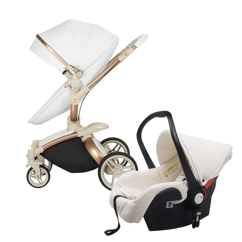 Милая детская коляска 3В 1 с высоким пейзажем, может лежать, амортизатор, светильник, Надувное колесо, детская коляска - Цвет: White 3in1