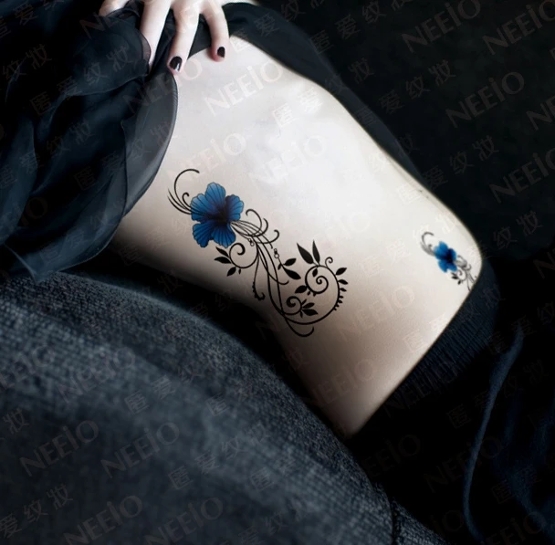 

LEEMIN temporary tattoo, Blue flower vine waist / abdominal / leg tattoo waterproof female