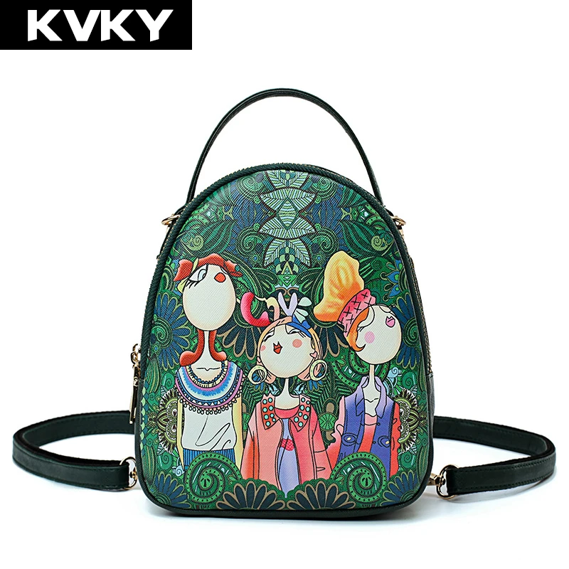 

KVKY Brand Solid Mini Bags High Quality Leather Backpack Designer Printing Women School Bags For Teenagers Girls Female Backpack