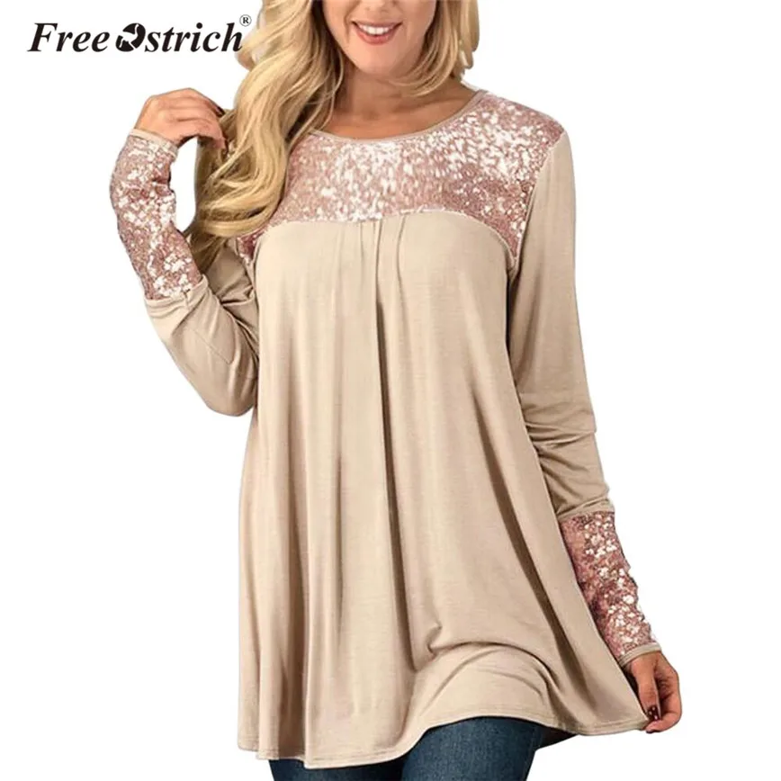 En Ligne Autruche libre Automne Printemps Blouse Femmes Coton À Manches Longues Paillettes Solide Occasionnel Lâche Tops Élégant Chemise Pulls