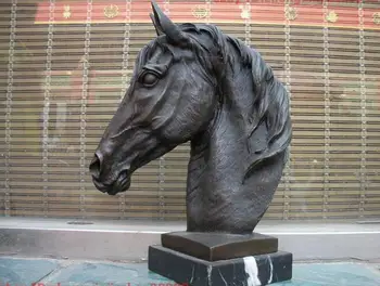 

Chinese pure Bronze Marble Carving Horse Head Decorative Art sculpture