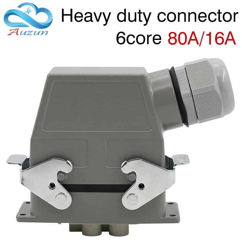 

Heavy-duty connector rectangular plug six core 80A 16A 500V Top and side lines waterproof hot runner Single button