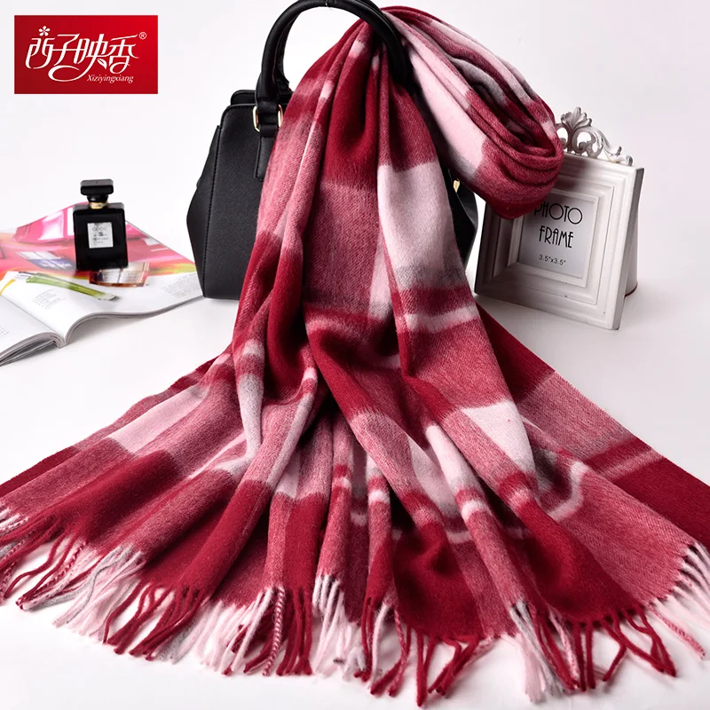 Women Thicken Warm Scarves Wool Cashmere Scarf Plaid 2018 Luxury Winter Scarf Female Wrap Pashmina Tassels Solid Color Scarf