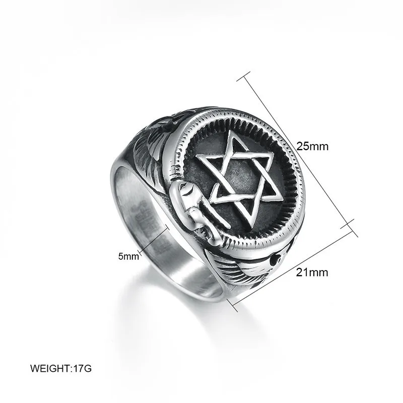

Punk Stainless steel Hexagram Ancient Religion Rings Men Hunter Summon Eagle Ring Wizard Courage Charms Jewelry