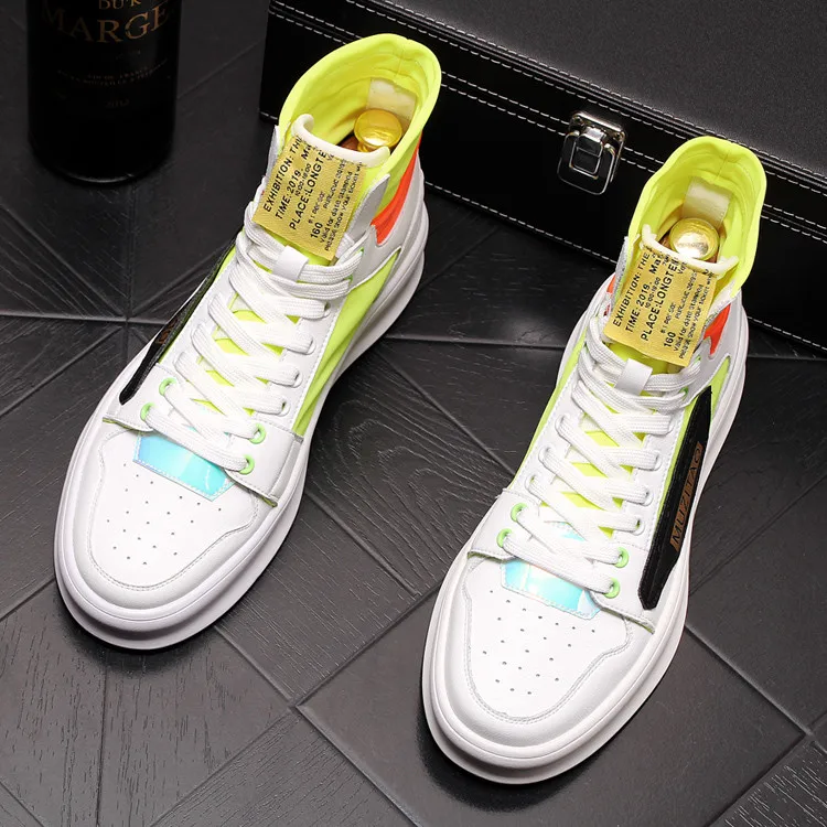 

2019 Fashion Designer Mens High tops Casual Shoes flats British Style Man Breathable mixec colors Trending Shoes web celebrity