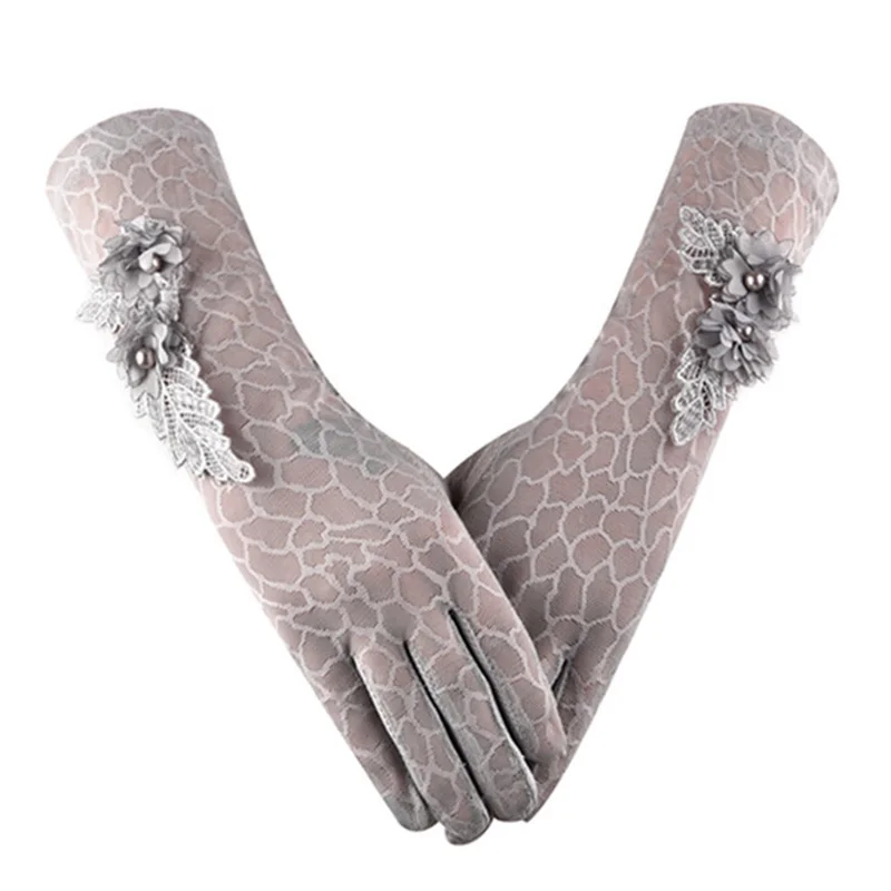 

Sexy Spring Summer Female UV Sunscreen Short Sun Touch Screen Gloves Fashion Women Thin Ice Silk Lace Pearl Driving Gloves B61