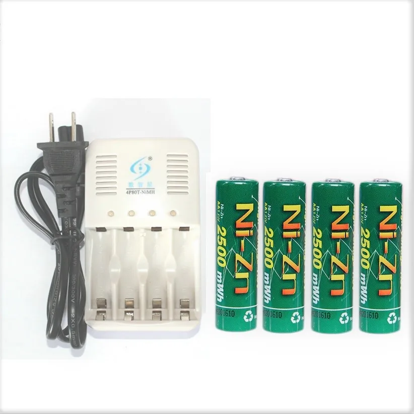 4Pcs NiZn Ni Zn 1 6V AA 2500mWh Rechargeable Battery NiZn smart Charger Much Powerful and