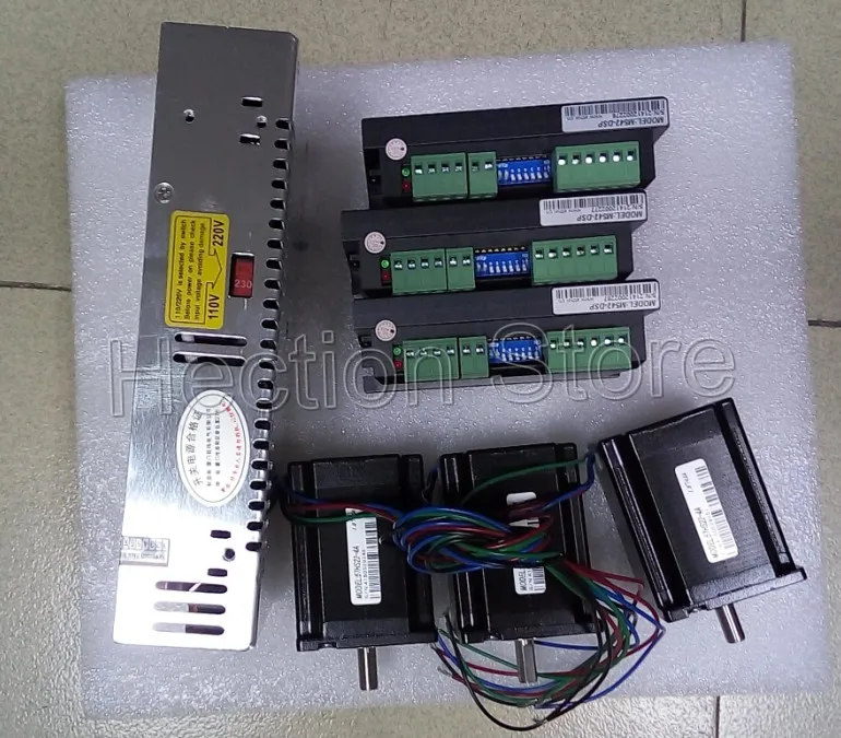 

Wholesale 3 Axis CNC control system 3 pcs stepper motor nema 23(312OZ=2.2NM)and 3 pcs driver M542-DSP+A power supply S-360-10