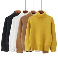 Свитер с высоким воротом, женские пуловеры, вязаный джемпер, женский,, Осень-зима, модный, длинный рукав, однотонный, Повседневный, вязанный, топы