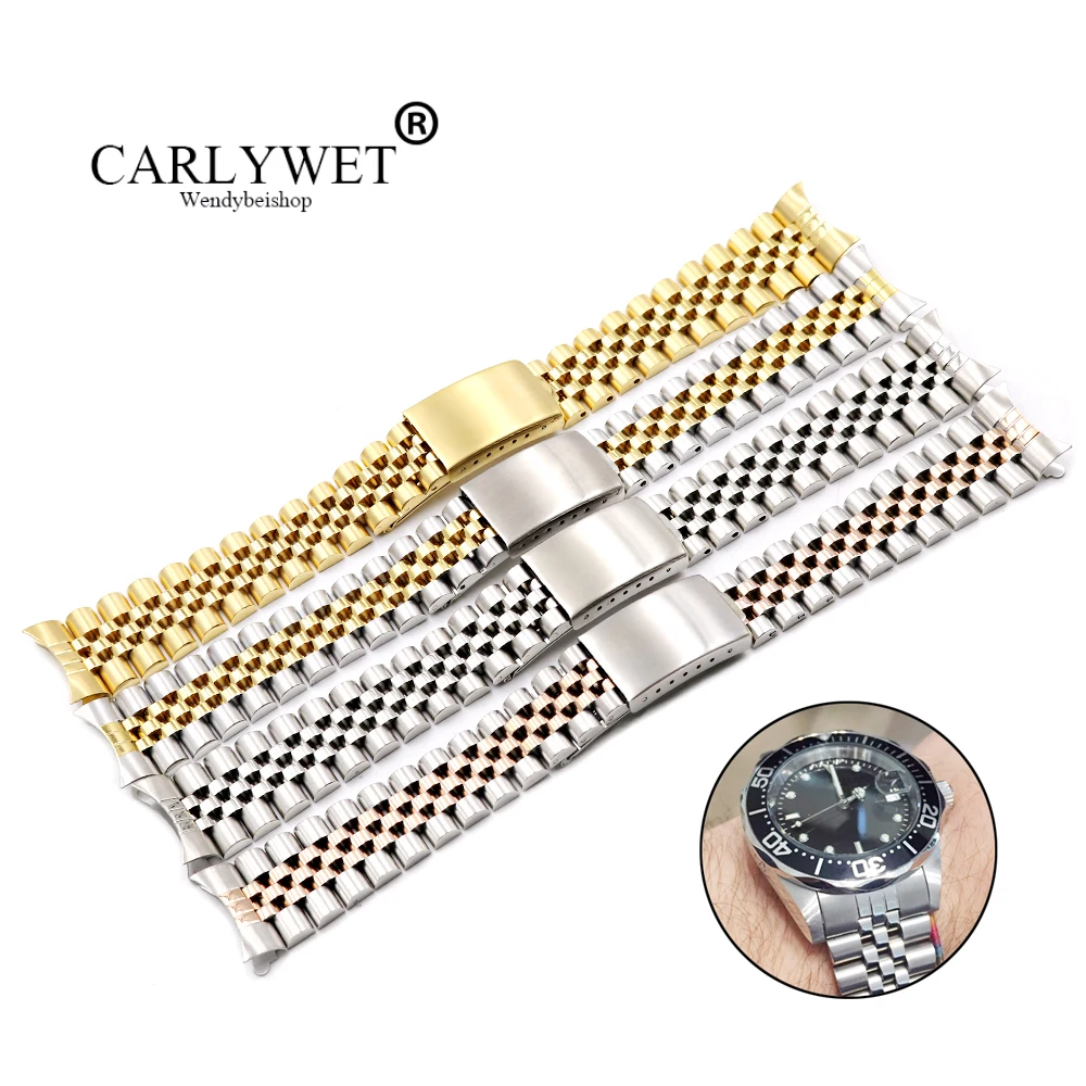 Billig CARLYWET 19 20 22mm Zwei Ton Hohl Gebogene Ende Feste Schraube Links Ersatz Uhr Band Strap Alten Stil Jubilee armband