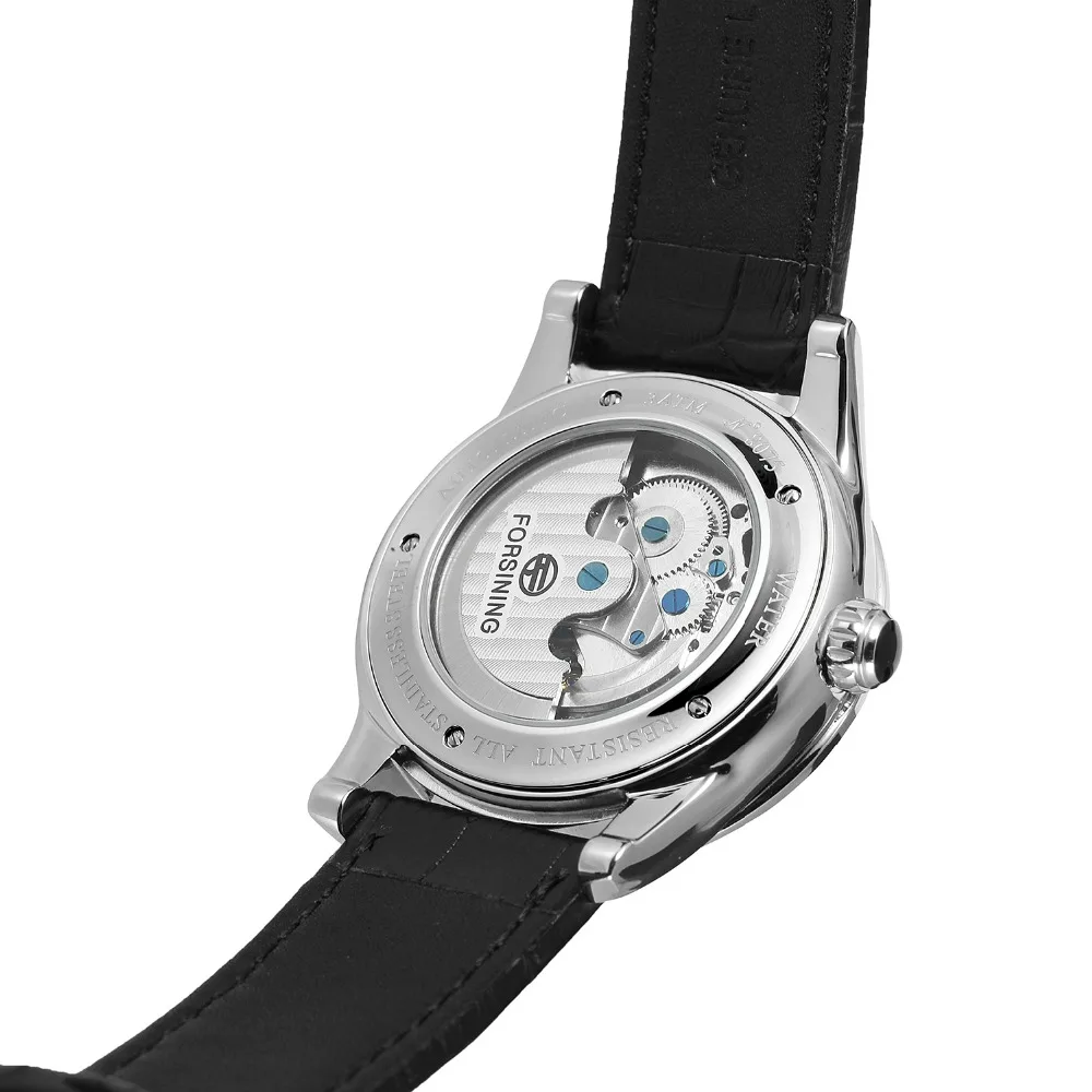 FORSINING, мужские часы от ведущего бренда, автоматические роскошные часы из нержавеющей стали, чехол из натуральной кожи, мужские часы, FSG9422M3