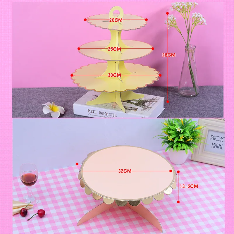 Paper Cake Rack Stand Tea Time Cupcake Pink Blue Mint Green Plate Holder Wedding Birthday Party Baby Shower Decoration 30*35CM