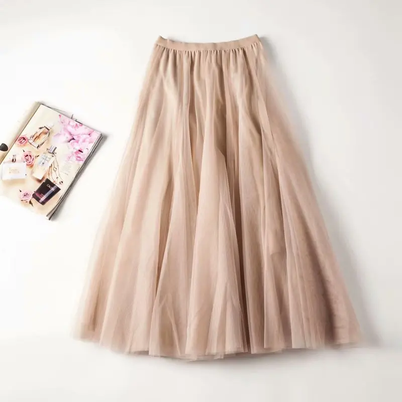 

2019 High Waist Women Long Skirt Solid Mesh Skirt Elegant Summer Skirts Female Jupe Faldas Saias Women A-Line Skirts Streetwear