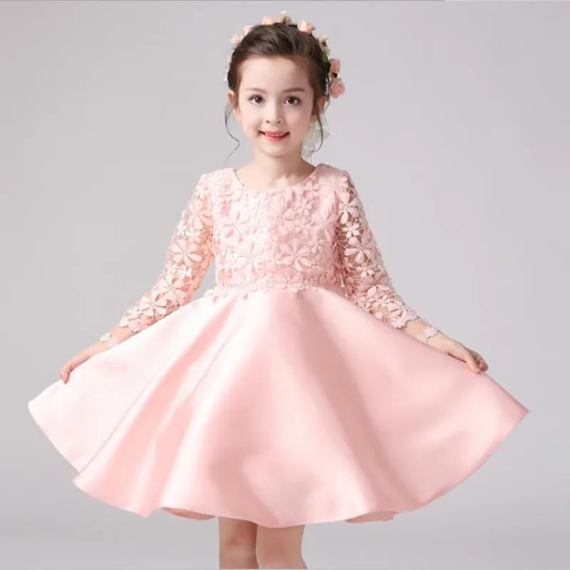

DFXD Toddler Girls Wedding Dress 2018 Spring Korean Long Sleeve Lace Stitching Baby Birthday Dress New Arrival Princess Dress