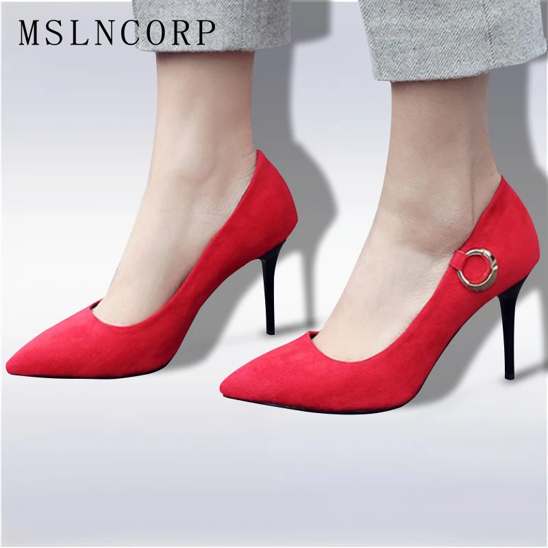 

Plus Size 34-42 Women Shallow Office Wedding Concise Pointed Toe Women Pumps Fashion Party nightclub thin heels slip on shoes