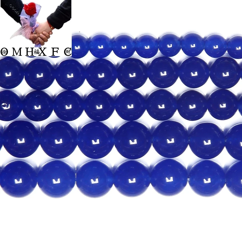 

OMH Wholesale 6 8 10 MM Free Shipping Smooth Natural Stone Blue Jades Loose Beads Pick Size For Jewelry Making ZZ205
