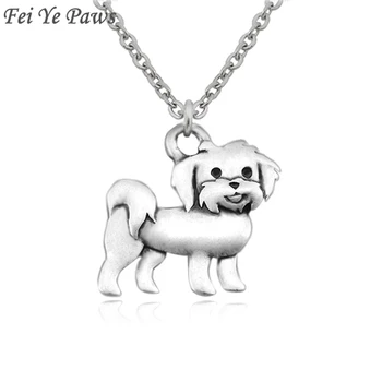 Vintage Silver Boho Maltese Dog Charm Pendant Choker Necklace Long Stainless Steel Chain Men For Women Men Jewelry Gift Gothic