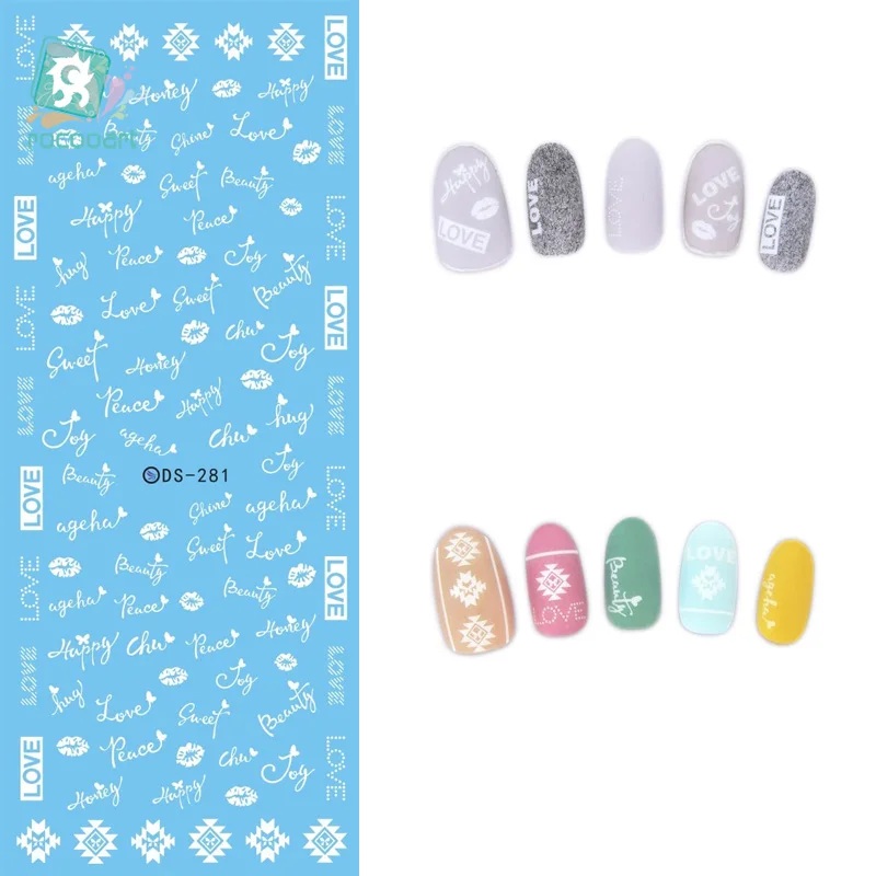 

Rocooart DS281 Water Transfer Foils Nail Art Sticker Fashion Nails White Love Words Manicure Decals Minx Cute Nail Decorations