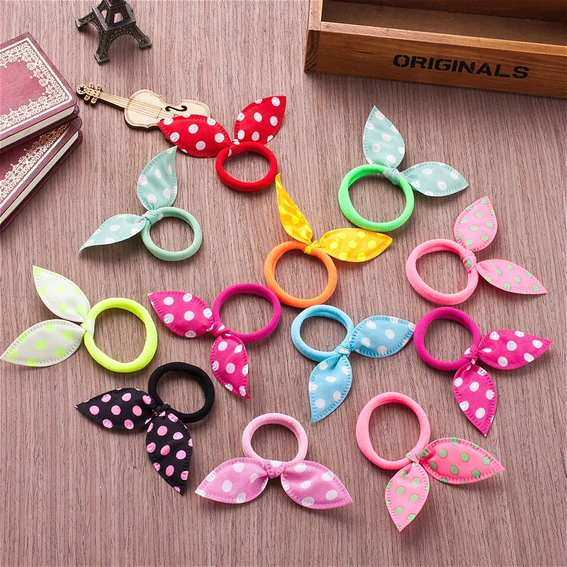 12Pcs Children Hair Band Cute Polka Dot Heart Bow Rabbit Ears Headband Girl Ring Scrunchy Kids Ponytail Holder Accessories | Детская