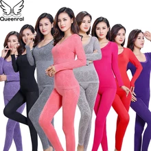 Queenral, сексуальное теплое термобелье, Женское зимнее термобелье, бесшовное, кальсоны, дышащие, для девушек, тонкое нижнее белье, наборы