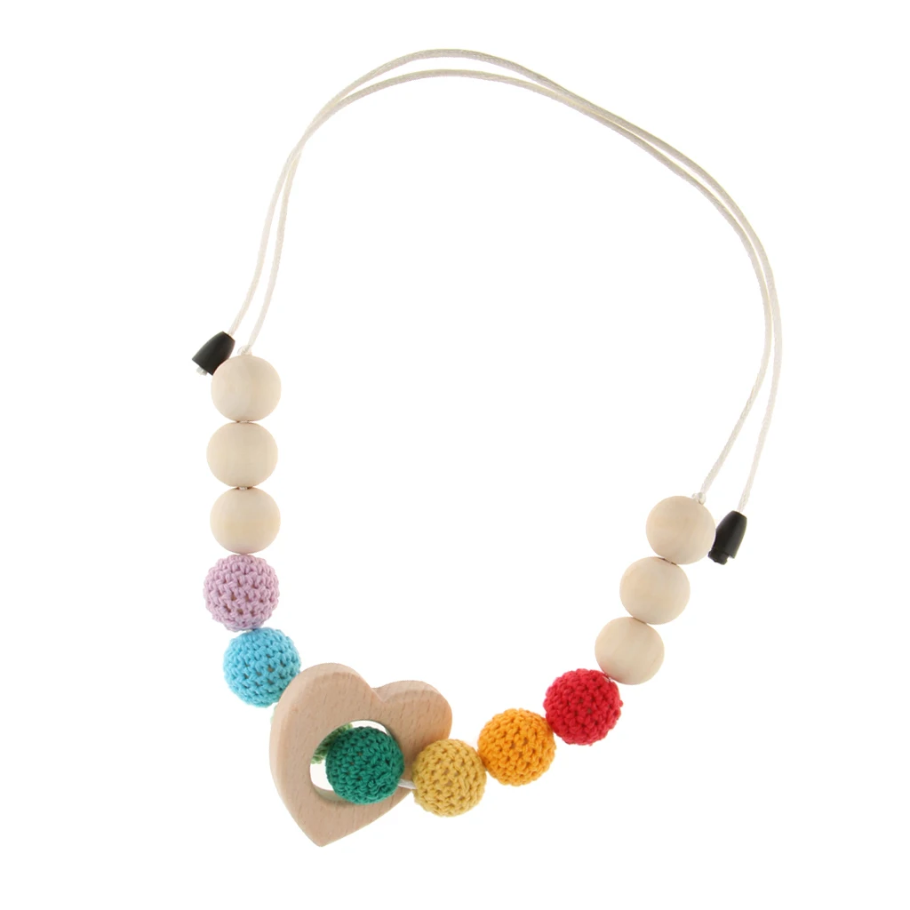 1Pc Wooden Crochet Beads Necklace Teether Baby Chew Grasping Nursing Teething Toy for Babies Infant Toddlers