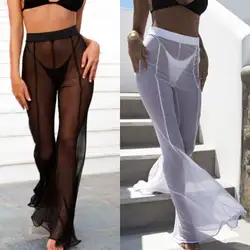 Для женщин Дамы Высокая Талия Повседневное эластичные длинные штаны сексуальные видеть сквозь Фитнес длинные брюки Широкие брюки