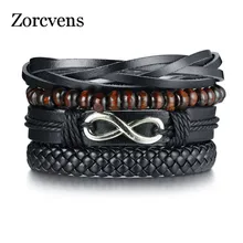 ZORCVENS 4 шт./компл. wrap Браслеты для мужчин и женщин черные шнуры деревянные бусины этнический Племенной браслет кожаные наручные браслеты