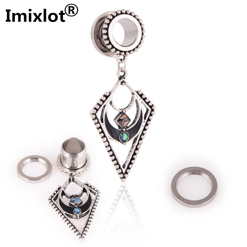 2pcs Dangle Ear Plugs Flesh Tunnels Crystal Ear Expanders Stainless