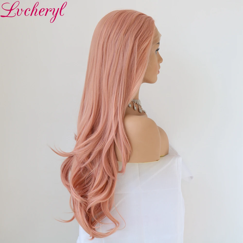 

Lvcheryl New Hand Tied Mixed Pink Color Natural Wavy Hair Wigs Heat Resistant Soft Glueless Synthetic Lace Front Wigs For Women