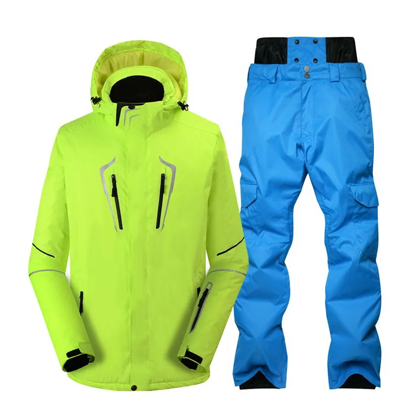 Большой размер, черный Однотонный мужской зимний костюм, уличная одежда, одежда для сноубординга, водонепроницаемый ветрозащитный костюм, лыжная куртка+ зимние штаны