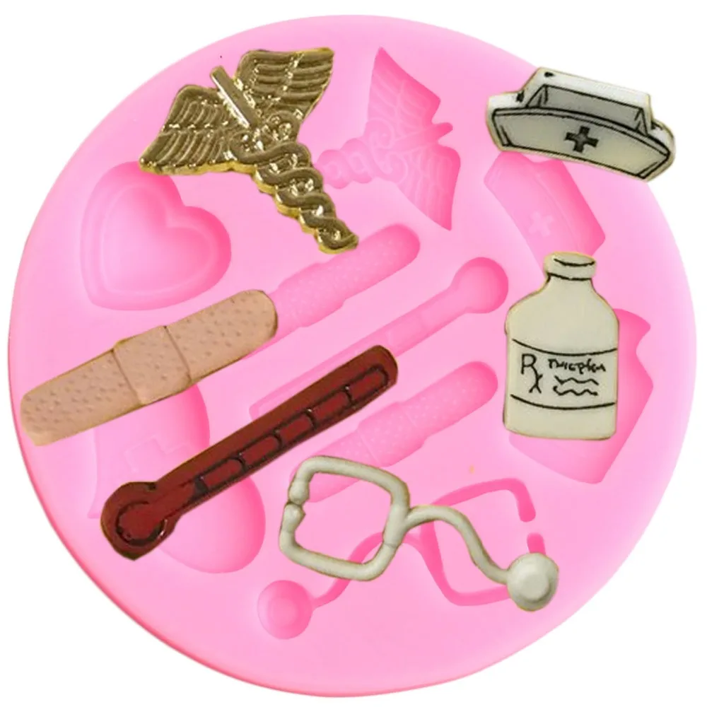 

Nurse Themed Silicone Mold Hat Bottle Heart Medicine Cupcake Topper Fondant Cake Decorating Tools Candy Chocolate Gumpaste Mould