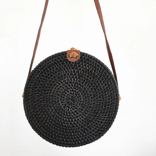 5 шт. оптом сумки из ротанга для Для женщин Соломенная пляжная сумка, сумка в руку, известный фирменный дизайн, Стиль дамы Бали дамские сумочки из бамбука - Цвет: 5 pcs black color