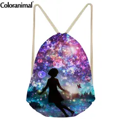 Coloranimal 3D космического пространства розовый Galaxy Star/Красочные Девушка Звездная ночь печати Повседневное Drawstring Сумки для девочки-подростка