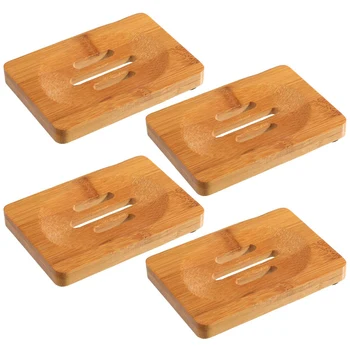 

Promotion 4 Pieces Wooden Soap Case Holder Natural Rectangular Wood Soap Dish Holder for Kitchen Bathroom Sponge Scrubber Soap