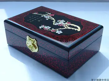 

Chinese plum blossom handmade wooden lacquer embroidery jewelry storage box 2 layer