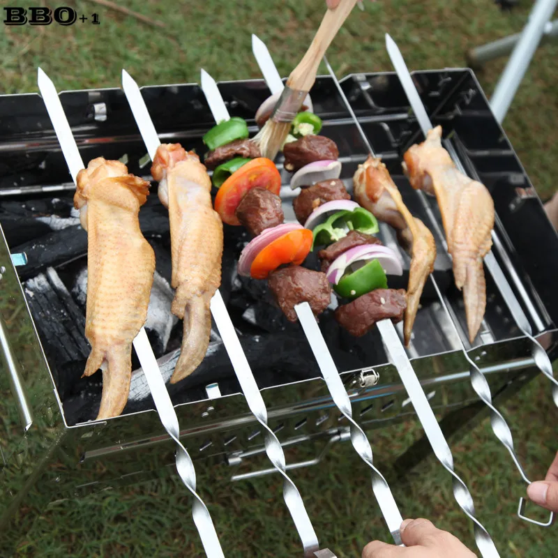 17.5'' 45cm Stainless Steel Skewers Flat Meat BBQ Skewers Forks Outdoor