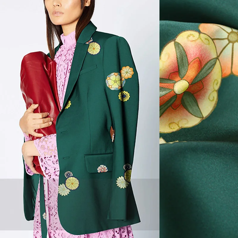 

110CM Wide 38MM Dark Green Silk Wool Autumn and Spring Dress Suit Jacket Fabric E875