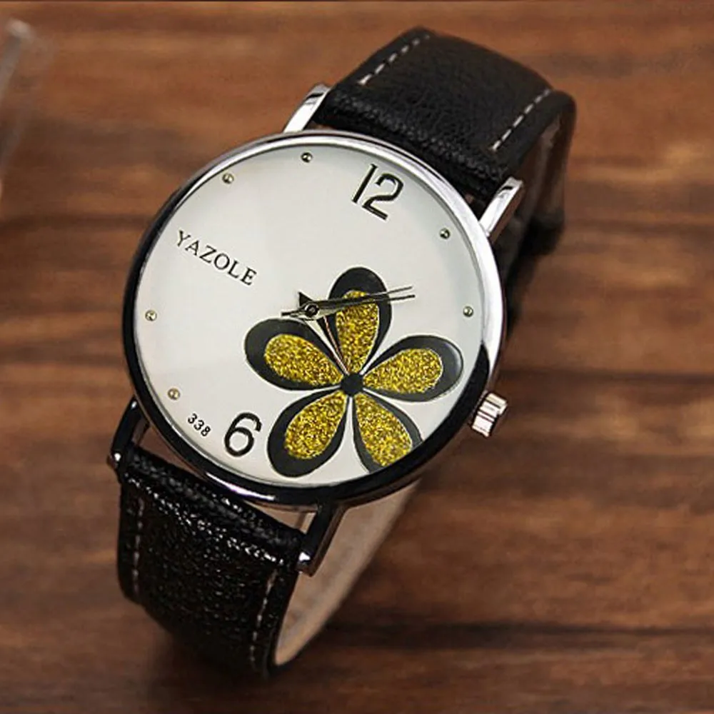 Женские часы цветок Мода кожа аналоговые кварцевые Vogue наручные часы кожаный ремешок часы Пара часы Relogio - Цвет: c